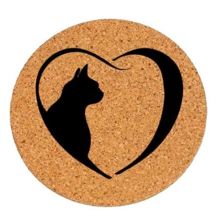 Dessous de plat en liège ou décoration - Chat coeur